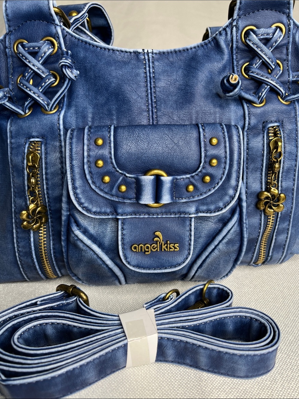 Angel Kiss Y2K Inspired Indigo Denim-Style Shoulder Bag with Detachable Strap - Picture 7 of 15